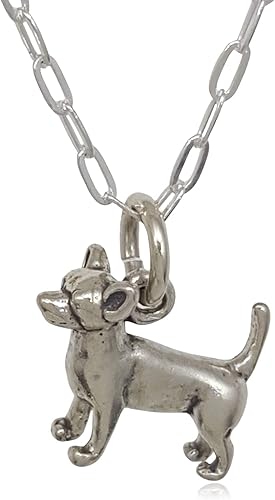Collar de plata esterlina con dije 3D de perro mexicano Chihuahua, 18 pulgadas