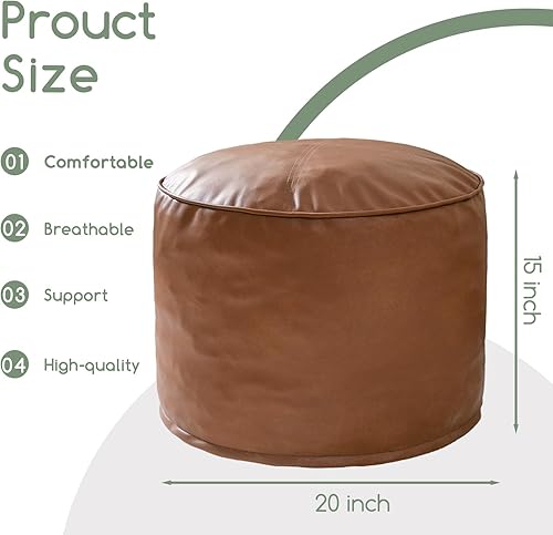 Miniatura 2 de HIGOGOGO Puf Otomano Redondo Relleno, Pufs de Cuero Sintético con Relleno de Trozos de Espuma, Puf Reposapiés Peludo y Esponjoso, Otomano de