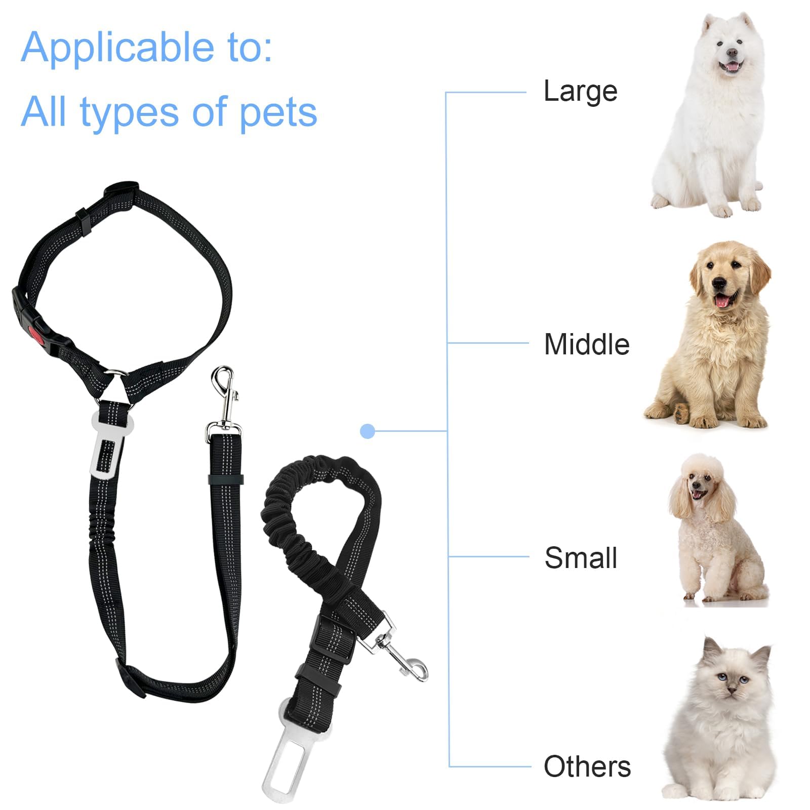 Gentpovth Ceinture et Harnais de Sécurité Universel pour Chien en Voiture - 2 Pièces, Indéchirable, Nylon Noir, Longueur Réglable - pour Tous Les Chiens et Chats