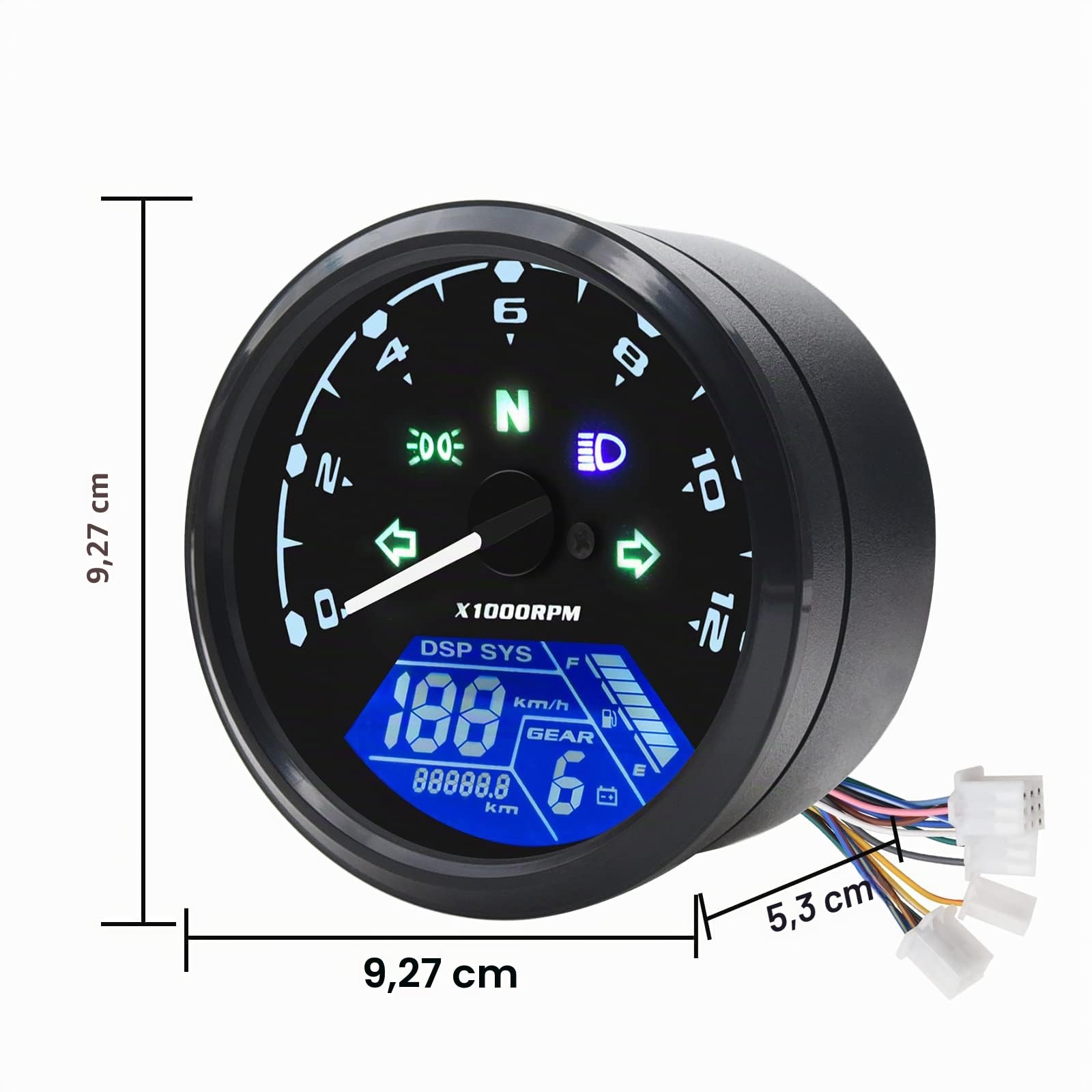 Geloo12000 rpm Cuentakilómetros Digital Universal para Moto con Soporte | Velocímetro digital 199 KMH MPH para1,2,4 Cilindros Con Indicador Multifunción 12V, LCD Cuentarrevoluciones
