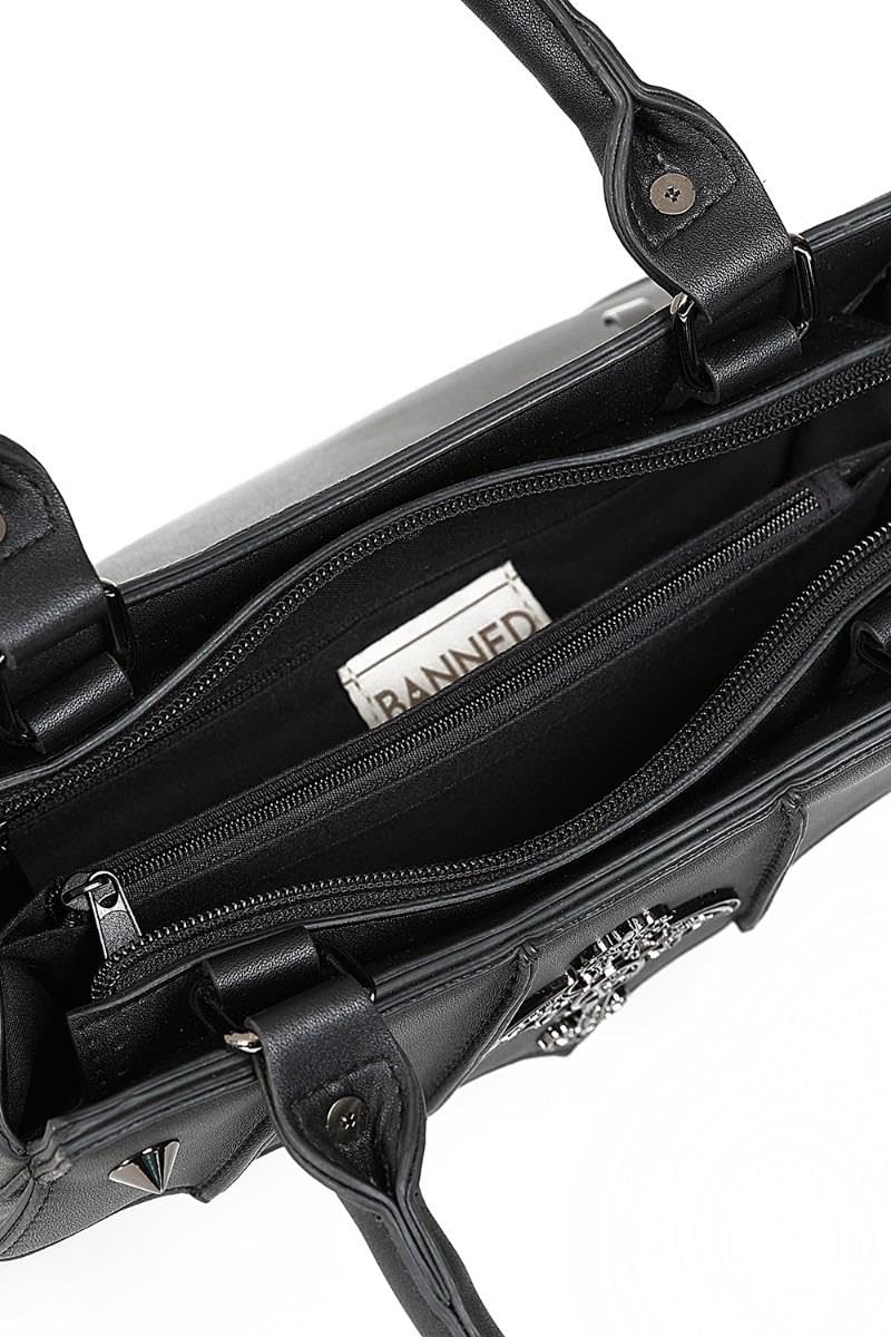 Banned Veil of Vesper torebka – gotycki czarny nietoperz crossbody portfel z wegańskiej skóry