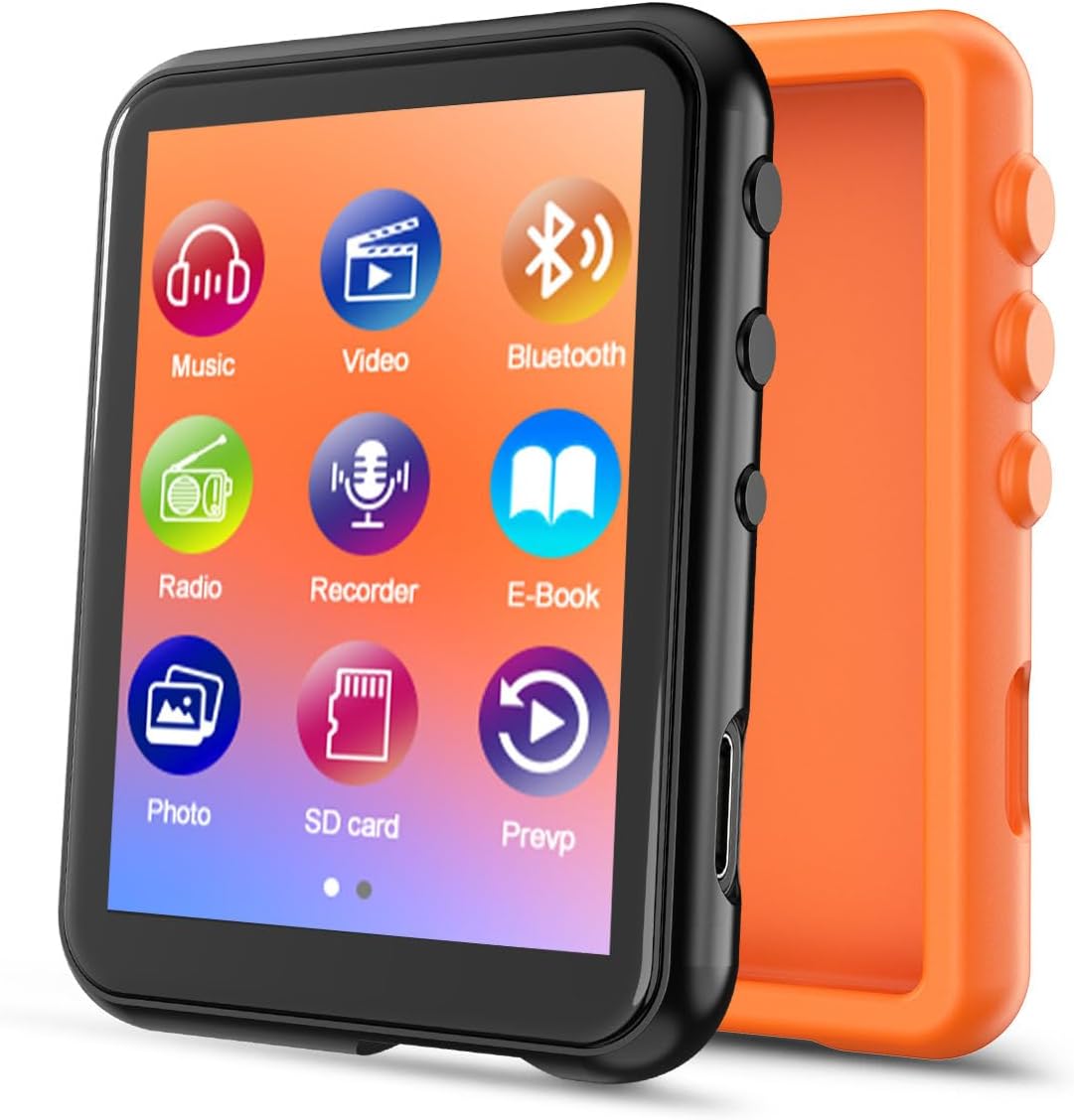 64GB MP3 Player with Bluetooth 5.3, QNGEE 2.4 inch Full Touchscreen Music MP3 for Kids, FM Radio, Voice Recorder, HiFi Sound, E-Book, Earphones Included