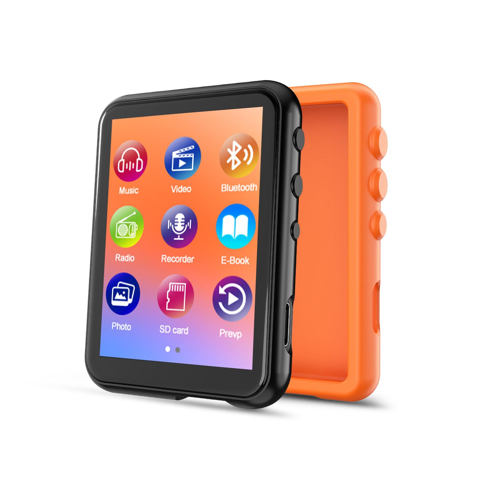 Reproductor MP3 de 32 GB con Bluetooth 5.3, pantalla táctil de 2,4 pulgadas, radio FM, grabación de voz, sonido Hi-Fi, función de libro electrónico, ampliación de memoria de hasta 512 GB