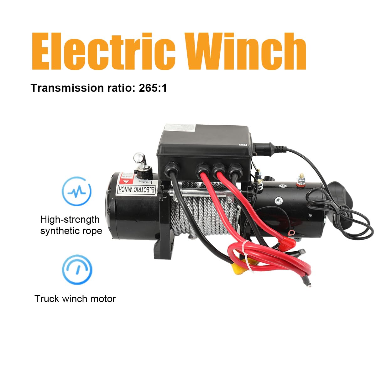 Elektrische Seilwinde 12V, 6000lbs/2722kg, mit Funkfernbedienung | 1600W Motorwinde Seilzug Elektrowinde, mit 12m Seil, für ATV UTV, LKW, Nutzfahrzeuge, Anhänger, Offroadwinde