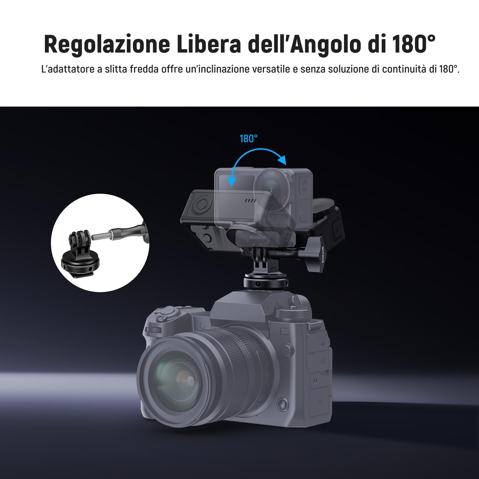 Neewer Adattatore Per Videocamera Con Testa A Sfera Orientabile 360° E Inclinabile 180° – Filettatura 5/8" Per Microfoni E Fotocamere