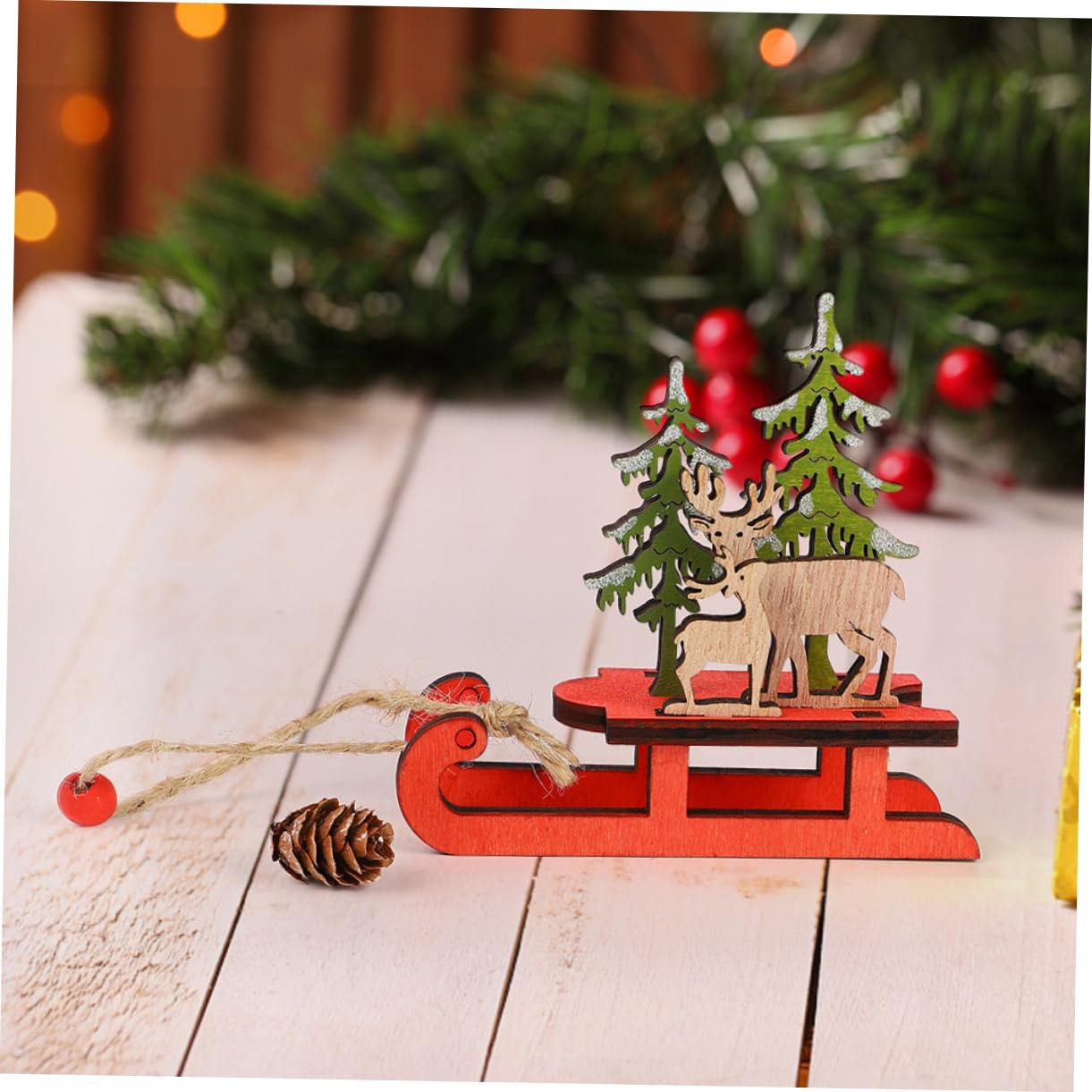 Cabilock 4 Sätze Weihnachtsbaum Holzschlitten Dekoration Vintage Holz Anhänger Für Festliche Wanddekoration Schneemänner Rentier Für Home Party Deko 3 Stück * 4