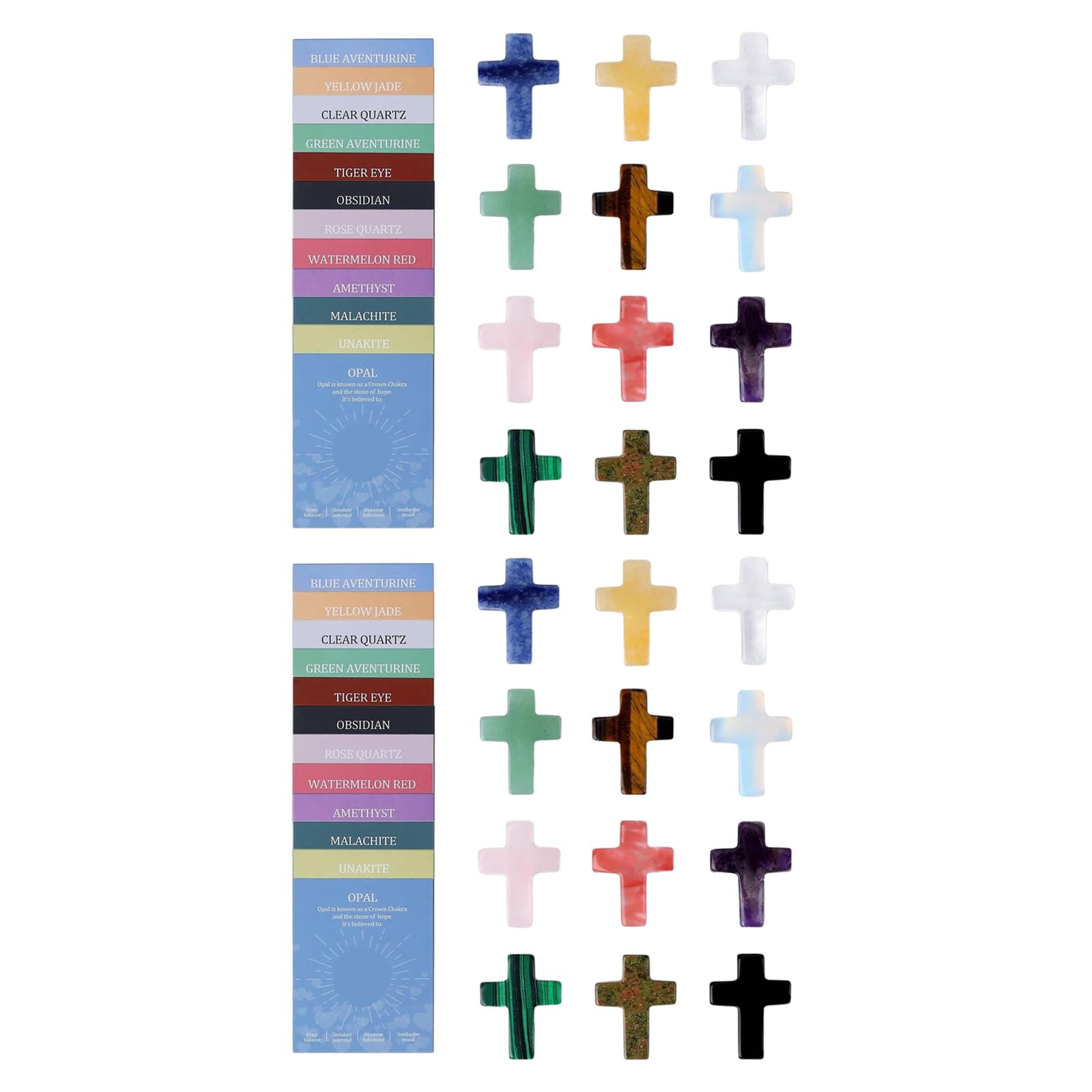 Hsioluted Faith Inspires Miniature Crystal Crosses Set Stylish Gemstones Pocket Hug Gift with Educational Cards Spiritual Symbolism Gifts
