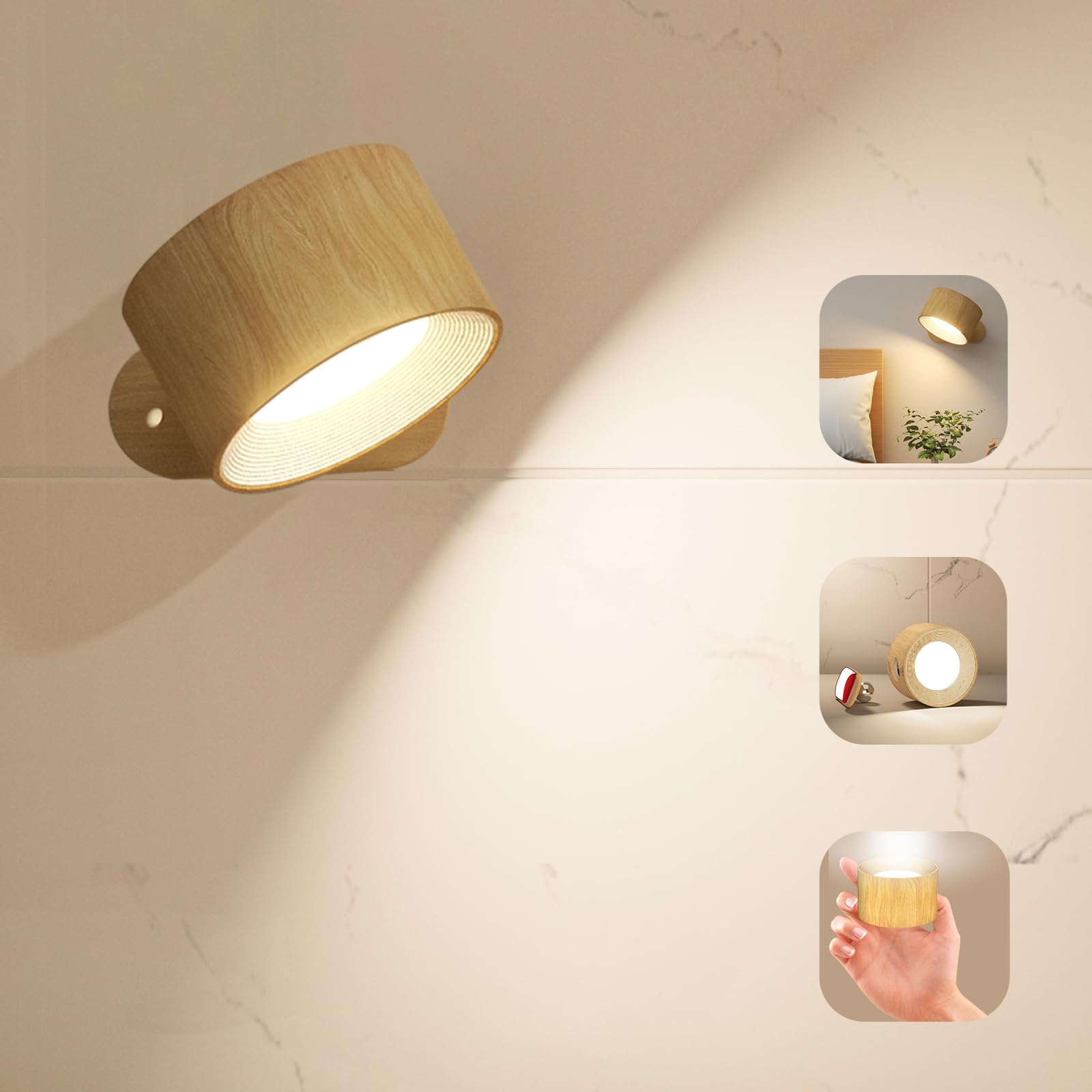 Coollamp Interior Wall Light with 3 Colour Modes 3 Levels of Brightness Touch Control Lighting with 360° Rotation, Wall Lamp for Bedroom Living Room Reading