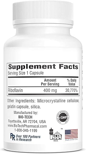 Miniatura 4 de Bio-Tech Pharmacal B2-400, 100 cápsulas  Suplemento totalmente natural  Apoya la claridad y la productividad  Sin lácteos, pescado, gluten, maní,