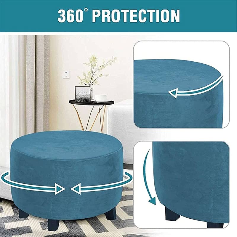 XGANGM Velours Housse De Pouf Ronde Extensible Housse Ottomane Cover Diamètre Supérieur 45/50/60/90cm Housse De Protection Pour Repose Pieds Housse Tabouret Rangement,Milky,1Medium