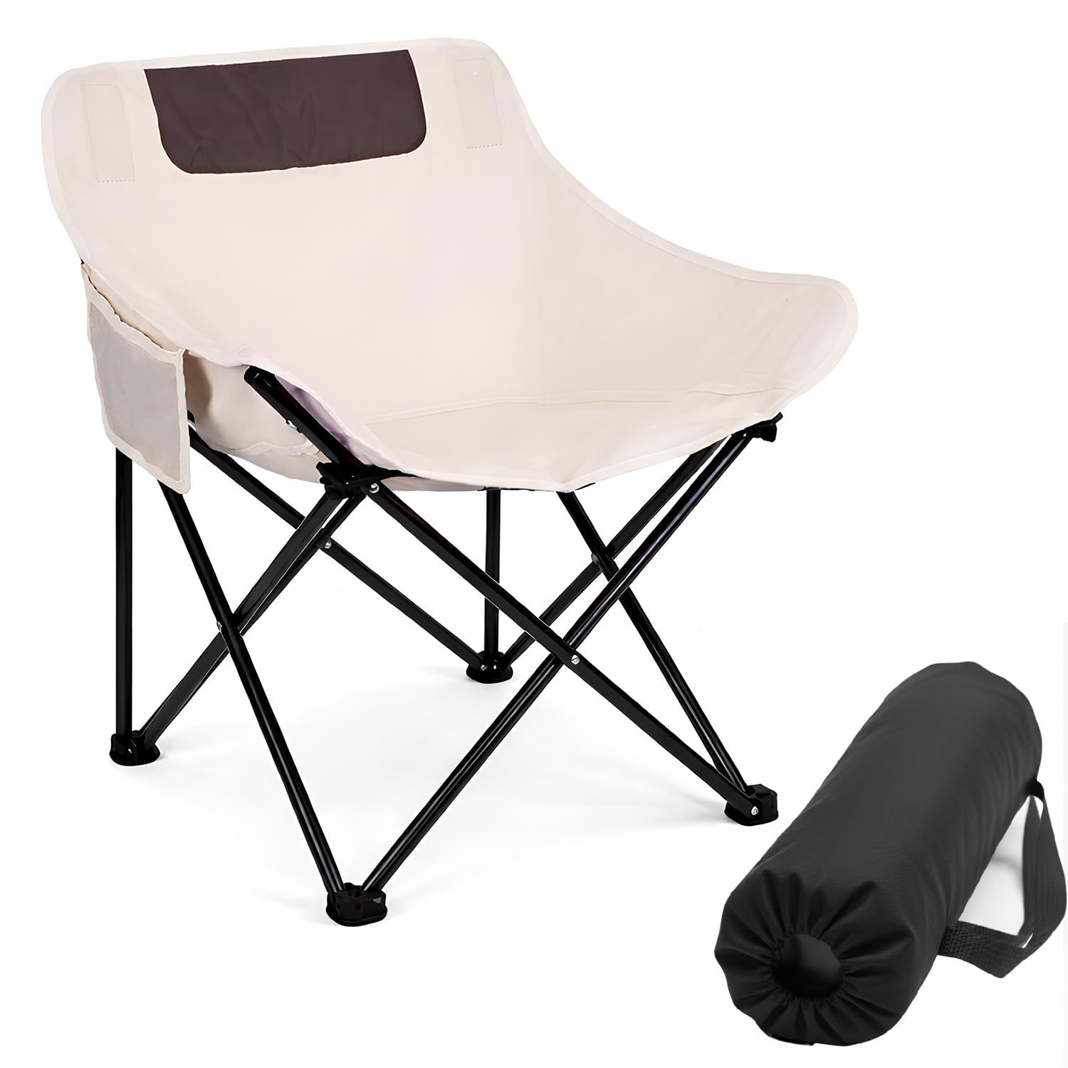 Hacer Carbon Steel Camping Chair Foldable with Backrest | Portable Folding Chair for Travel, Picnic, Beach, Garden, Trekking, Car Trips, Outdoor Camping Use Foldable Camping Chair for Adults (White)