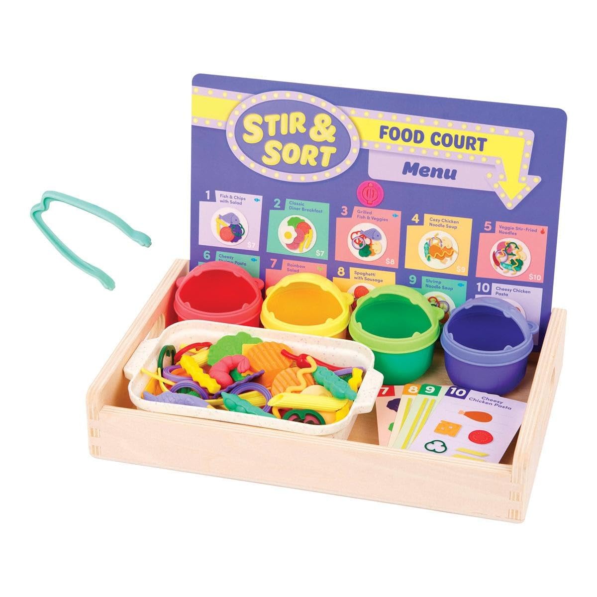 Battat Education – Play Food Set – Toy Food – Toddler Pretend Play Set – Fine Motor Food Toy – 3 Years + – Stir & Sort Food Court
