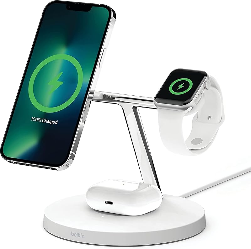 Cargador Inalámbrico BoostCharge PRO 3 en 1 con MagSafe para iPhone 13, 12 + Apple Watch + AirPods (Carga Magnéticamente Modelos de iPhone 13 y 12 hasta 15W)