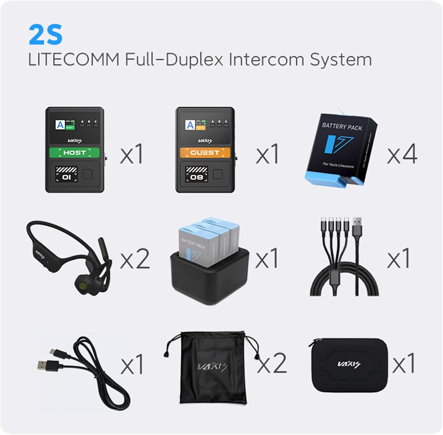 VAXIS Litecomm V1 2 Users Full-Duplex Wireless Headset Intercom System with NFC Pairing and 350m/1148ft Range for Team Communication, Movie Shoot Live Show Real-time Monitoring (1.9GHz)