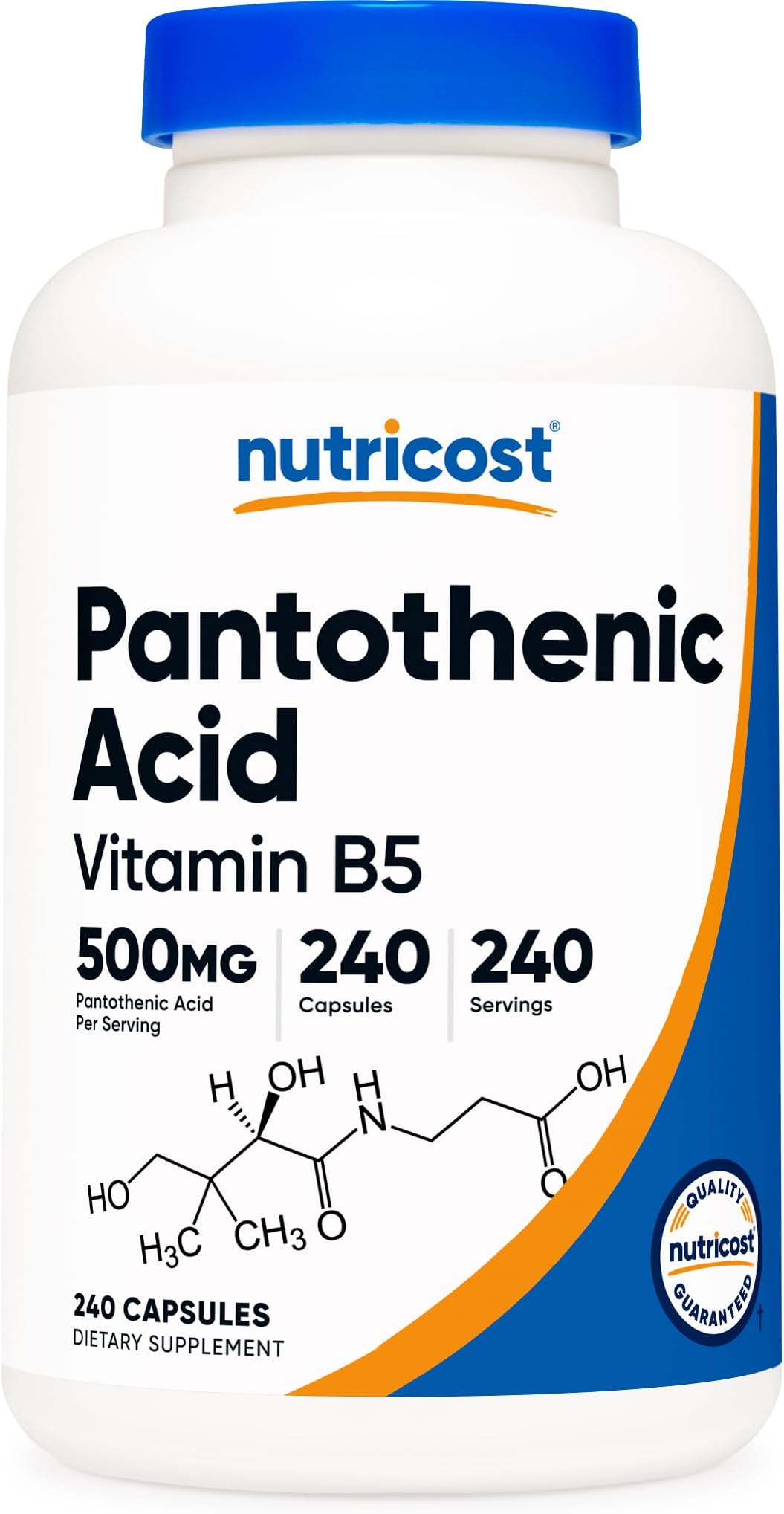 Nutricost Pantothenic Acid (Vitamin B5) 500mg per Bottle - 240 Capsules