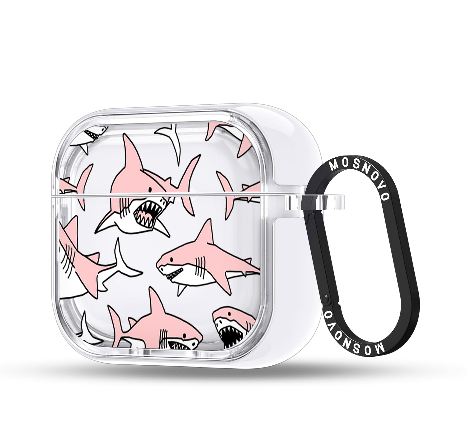 MOSNOVO Case for Airpods 4, Protective Clear Case with Shockproof Dual Layer Hard Luxe Metal Ring Designed for Airpods 4 Generation - Pink Sharks