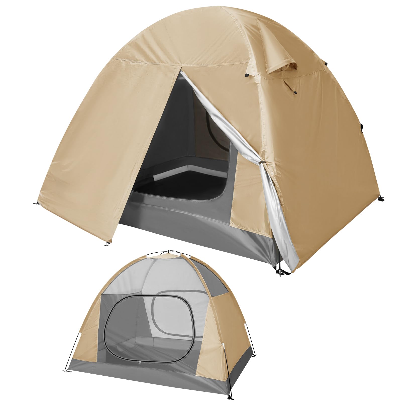 Warmiehomy Camping Tent, 2 Man Tent for Camping, Two Doors Backpacking Tent, Easy Set Up, 3 Season Waterproof Dome Tents for Outdoor Traveling Beach Hiking Mountaineering, Bronze — image 1