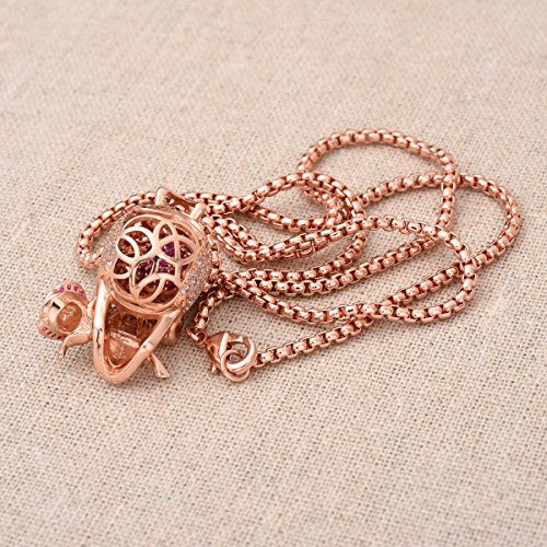 Karseer Shiny Filigree Sugar Skull And Everlasting Rose Charm Pendant Necklace With Crystal Brain Hidden Floating Inside, 24" Box Chain Matching Costume, Rose Gold Tone Jewelry Gift For Men And Women #TOP4