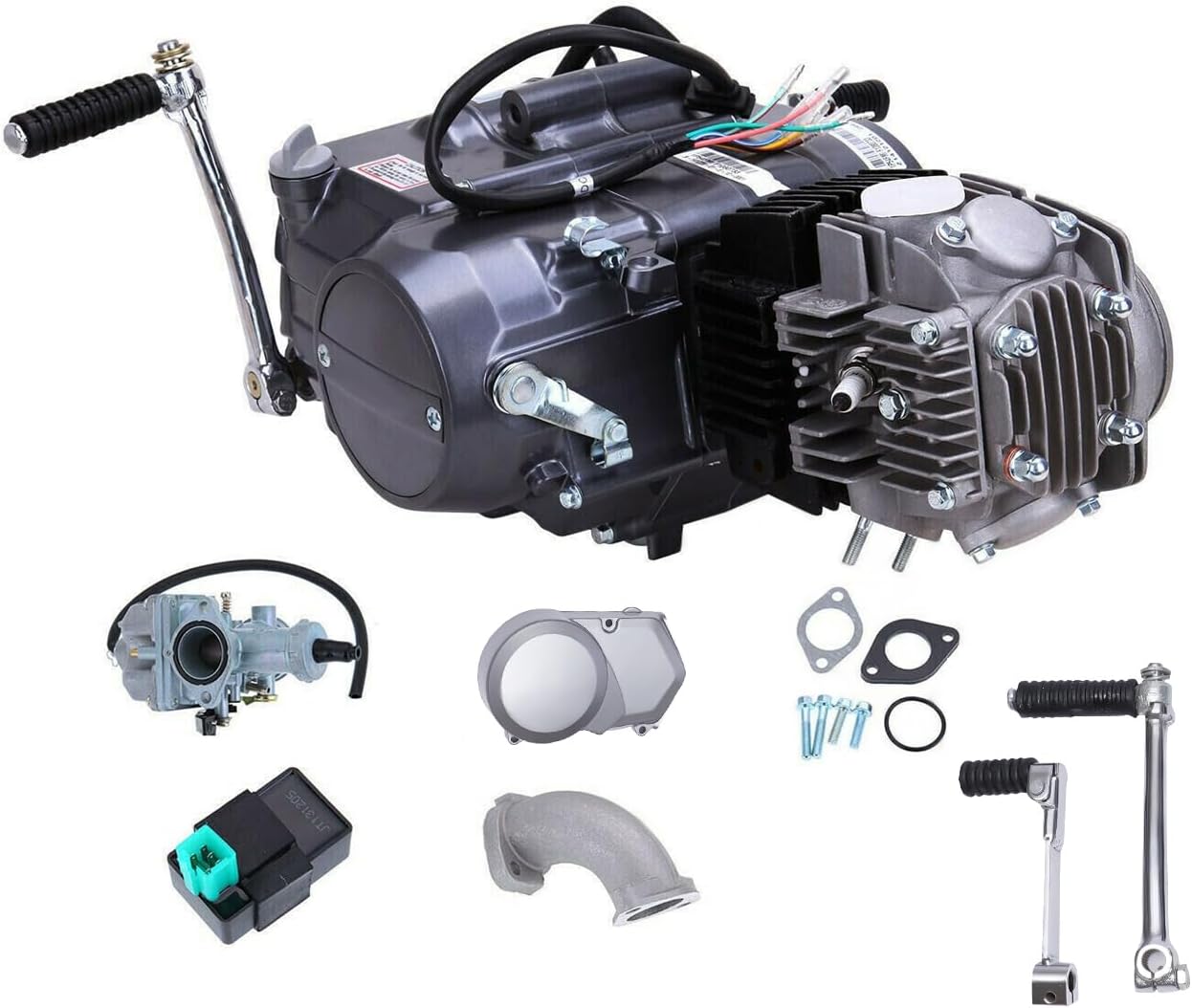 125CC 4 Stroke Engine Motor Single Cylinder Motor Engine with Air Cooling System & CDI Ignition System Kick Starter Clutch Pit Dirt Bike Parts Complete Kit for CRF50 / CRF70 / XR50 / XR70