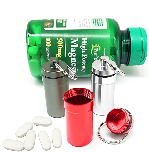 Miniatura 2 de Paquete de 3 pastilleros de aluminio impermeable, soporte para botella de nitro de nitroglicerina, llavero de emergencia para dispensador de