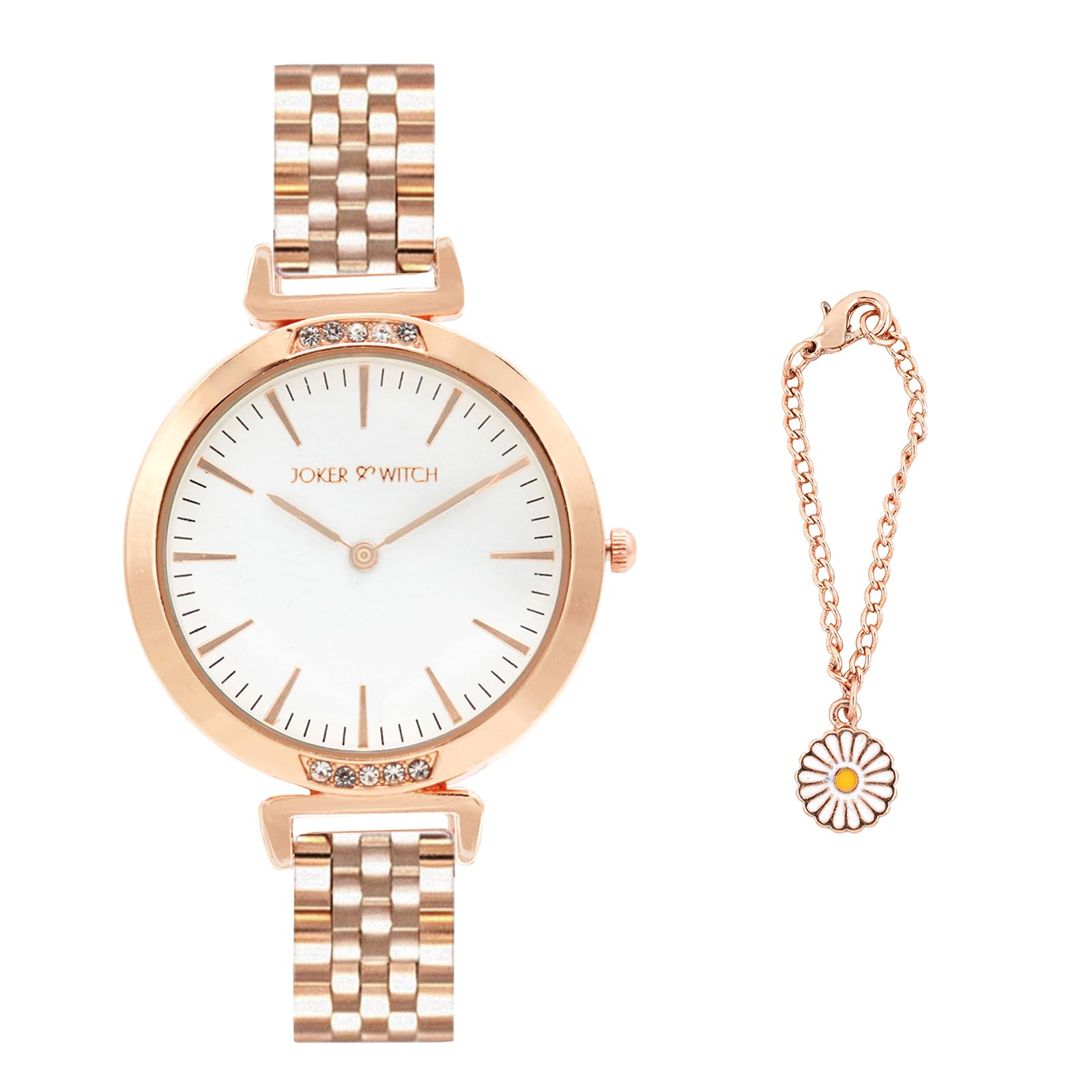 Joker & Witch Stainless Steel Women Petite Daisy Analog White Dial Watch & Charm Set, Band Color:Rose Gold (B0C9PXBBY7) Amazon Price History, Amazon Price Tracker
