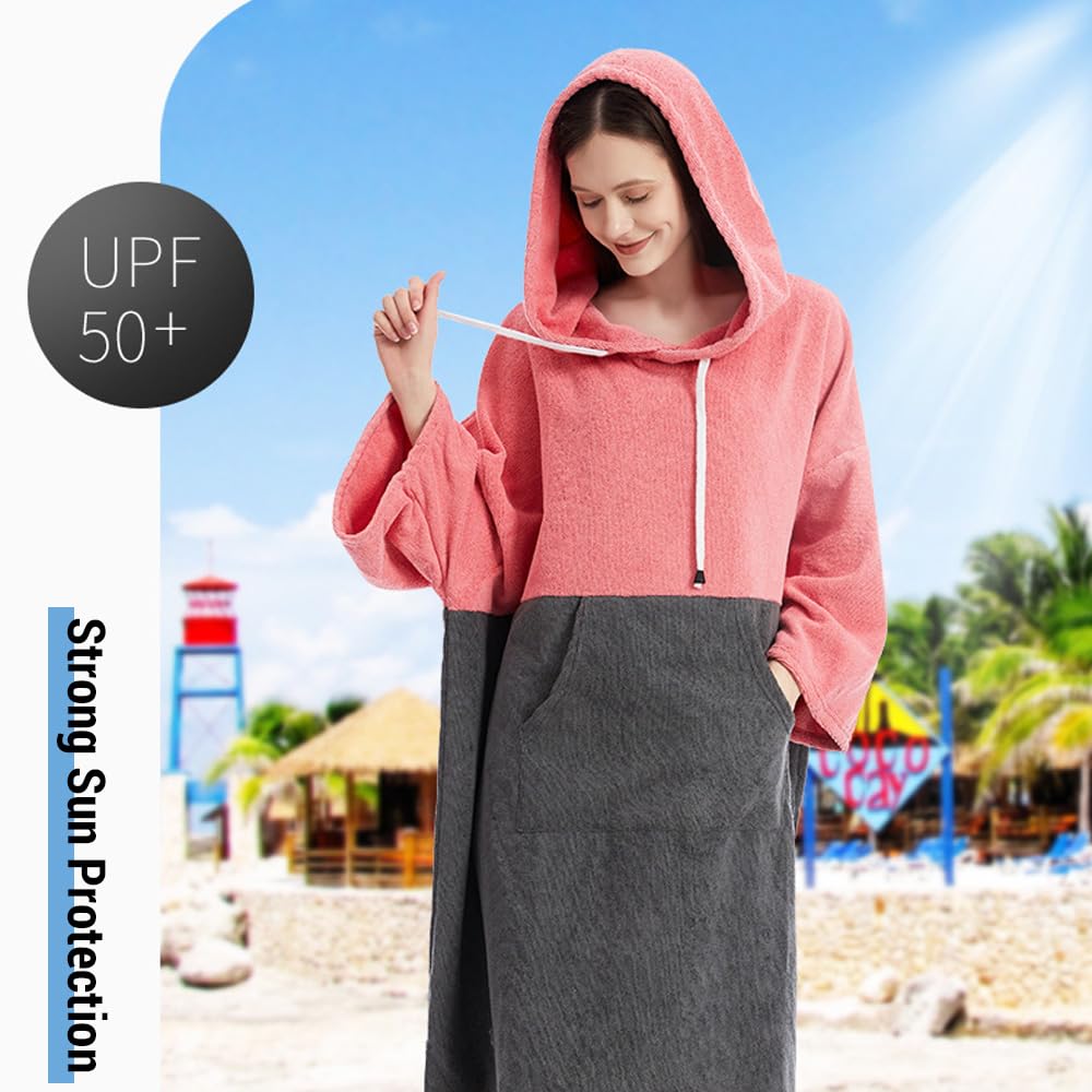 Asciugamani da bagno ad asciugatura rapida per piscina, accappatoio ad asciugatura rapida, poncho surf immersioni con cappuccio, mantello da spiaggia, antivento, caldo, adatto per uomini e donne