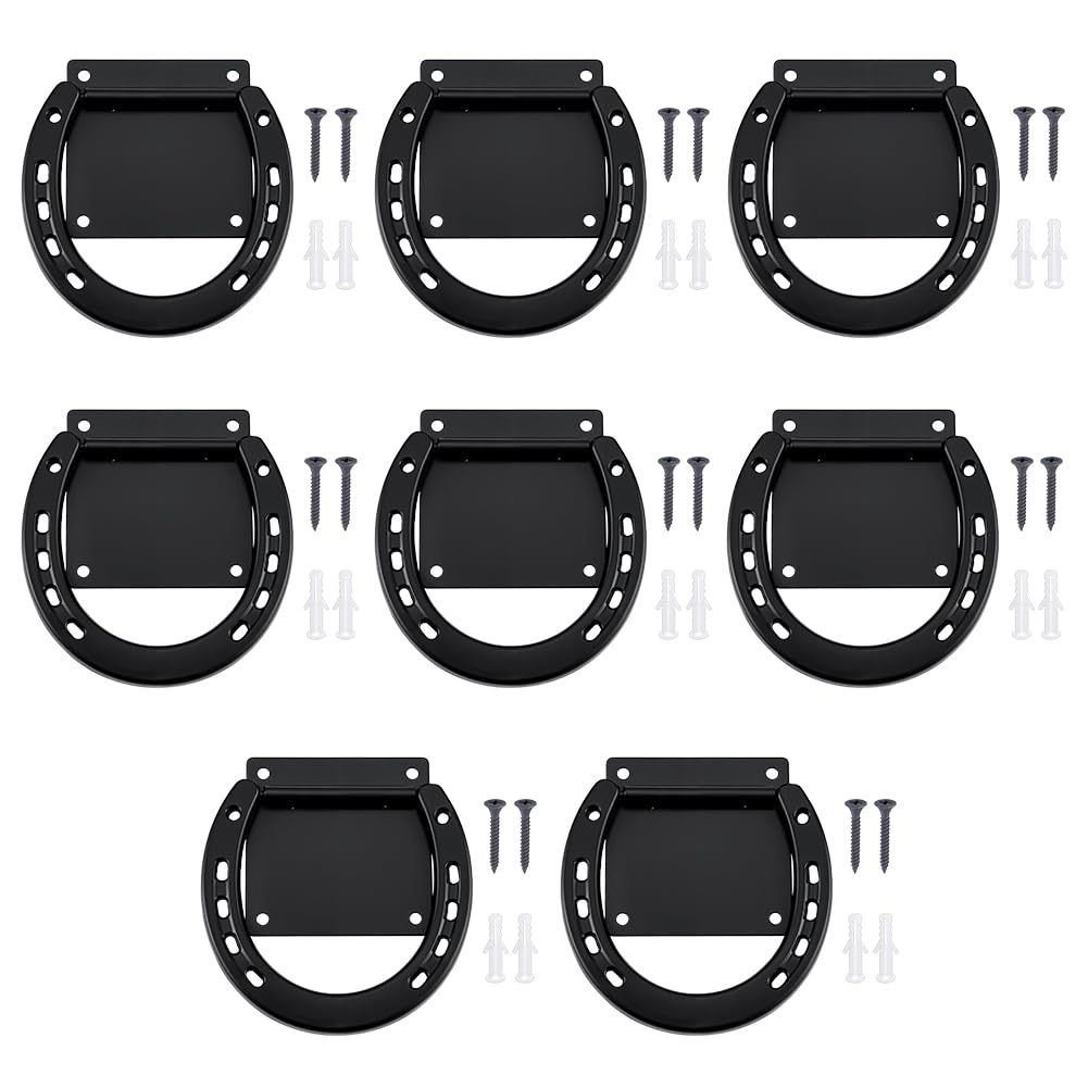 8 anneau D'Attache pour Chevaux Anneaux D'Attache Robustes en Métal avec Vis (64 pièce) Équipement D'Entraînement pour Chevaux de Trait Accessoires pour Écurie Noir