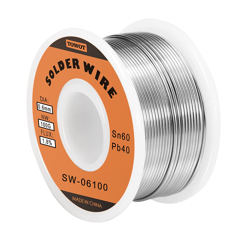 TOWOT Tin Lead Rosin Core Solder Wire for Electrical Soldering, Content 1.8% Solder Flux Sn60-Pb40 (0.6mm, 100g)