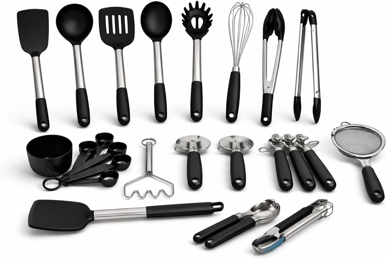 17-Piece Silicone Cooking Utensil Set, Heat Resistant Non-Stick Kitchen Tools, Stainless Steel Handle Kitchen Accessories, Cooking Gadgets Set for Home Kitchen | SV DEALS
