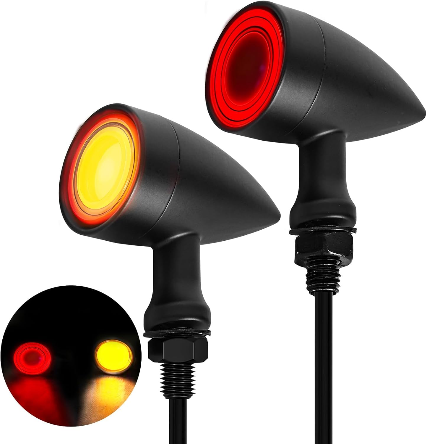 Motorcycle Rear Turn Signal Bullet Large SMD Blinker Red Amber Tail Lights Indicators Fit for Honda Yamaha Suzuki Kawasaki Harley Sportster (Black,2PCS)