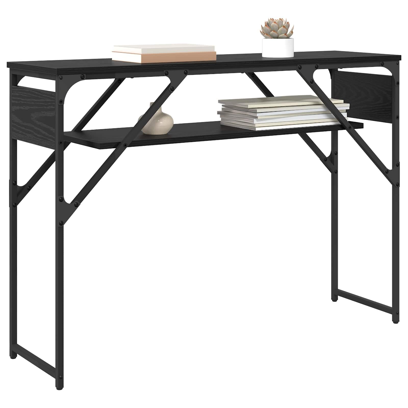 Tavolo consolle in legno ingegnerizzato rovere nero 105x30x75 cm con struttura in acciaio stabile per ufficio casa soggiorno smartworking scrivania postazione lavoro