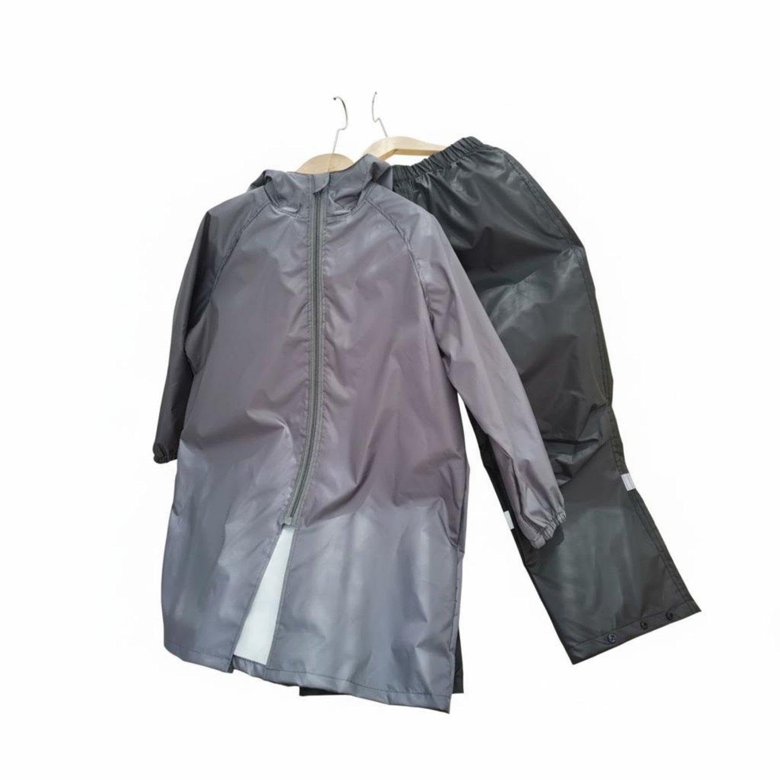 CALANDIS 2 Pieces Kids 2-Piece Rain Suit Waterproof Children's Raincoat and Pants Set Hooded Raincoat and Pants Set for Young Children, Outdoor, Camping 150 Gray Black-picture-16