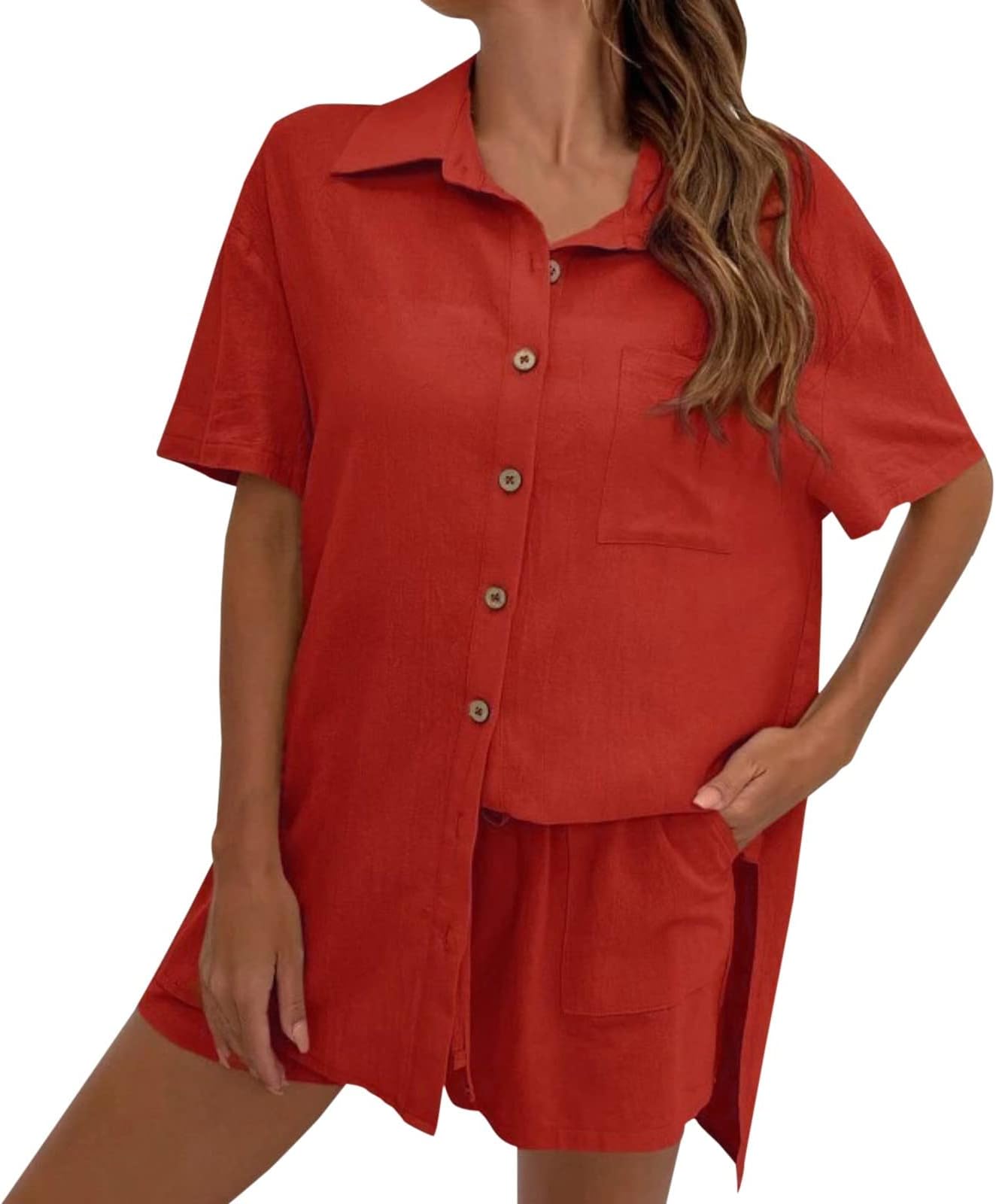Women's Cotton and Linen Shorts Set Loungewear Capri Pants Workout Matching Elastic Waist Blazer Crop Vest Office Versatile Streetwear Outfits