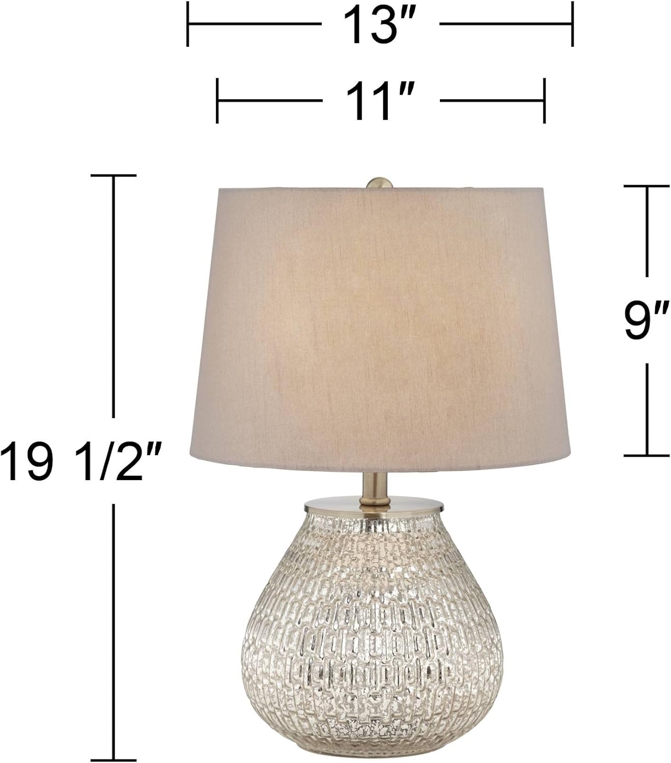 360 Lighting Zax Country Cottage Small Accent Table Lamp 19 1/2" High Teardrop Silver Mercury Glass Gray Fabric Drum Shade Decor for Bedroom House Bedside Nightstand Home Office Reading