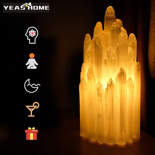 Miniatura 8 de Lámpara de selenita hecha a mano tallada, torre de selenita, lámpara de noche única, luz nocturna, luz feliz, lámpara de sal, lámparas de mesa