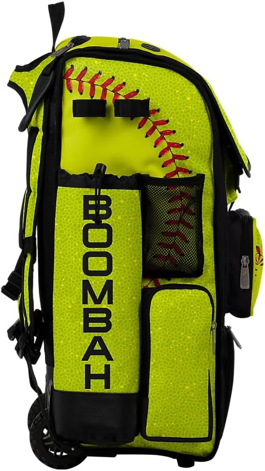 Boombah Superpack Hybrid Rolling Bat Bag - Softball 2.0 Bat Pack Optic Yellow/Red/Black - Wheeled & Backpack Version