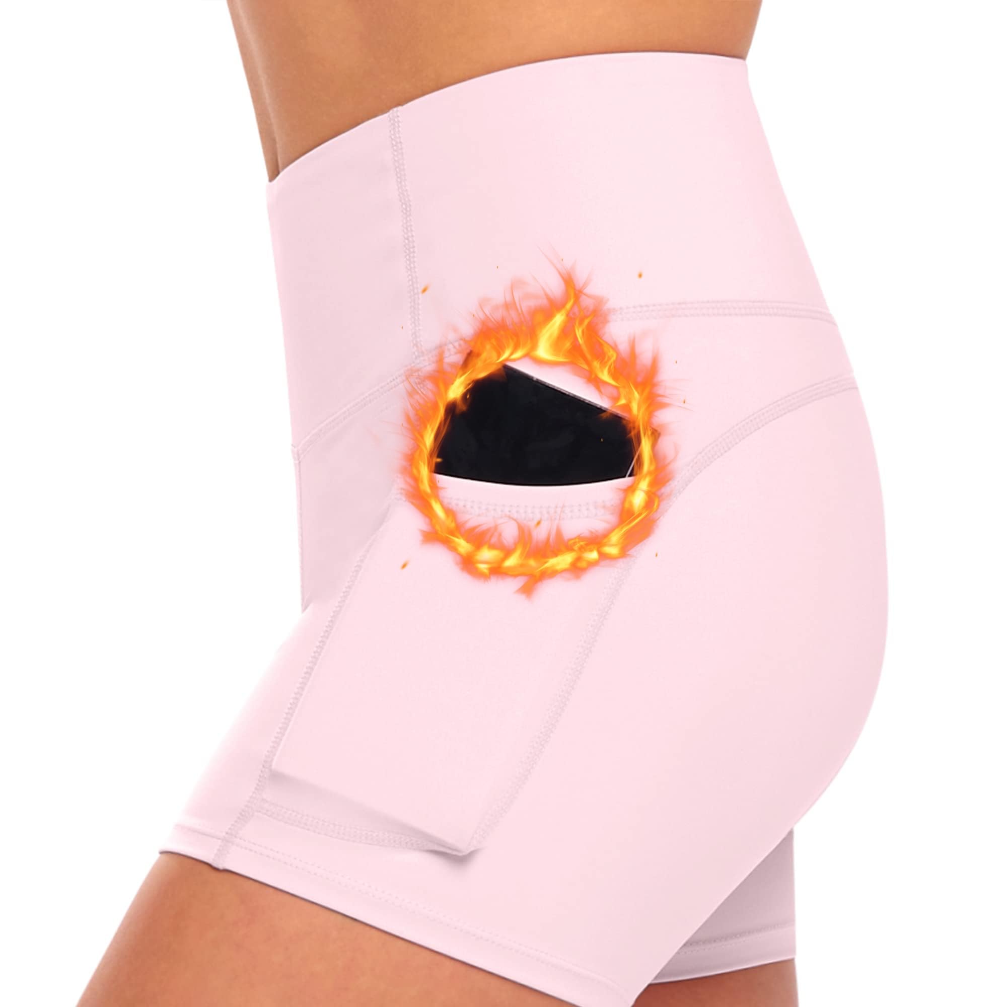 M&M SCRUBS Women's High Waist Yoga Shorts Tummy Control with Deep Pockets (Small, Pink)