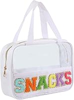 Vista 9 de Bolsa transparente de felpilla con parches de letras, bolsa de maquillaje transparente de PVC y nailon multiusos con asas, bolsa grande