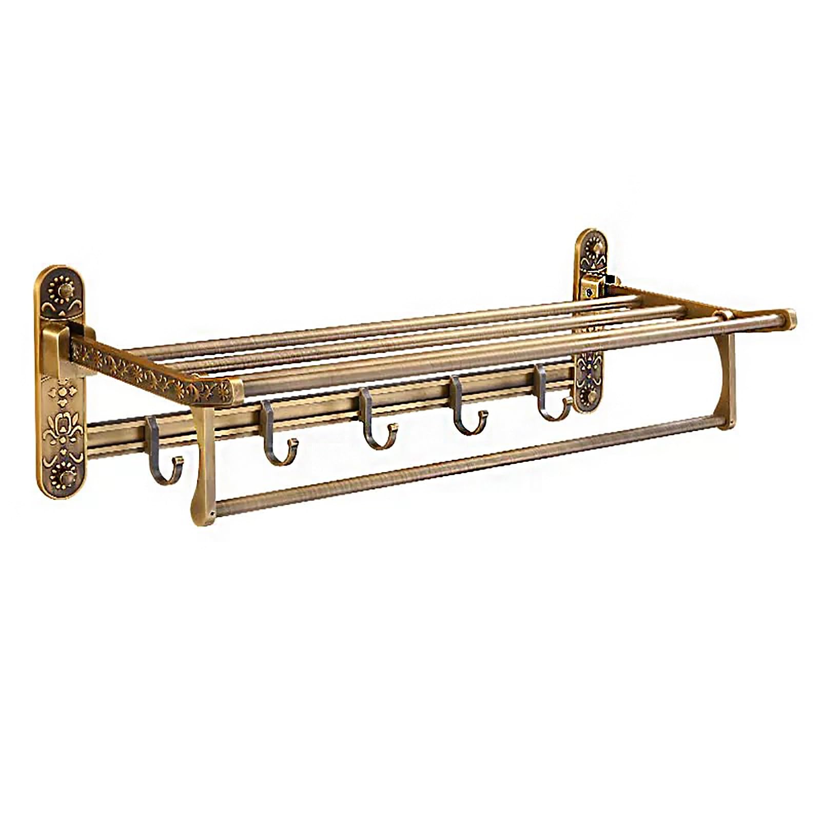 Bathroom Towel Rack, Brass-coated Shelves And Hooks That Fold To Maximize Space, Durable