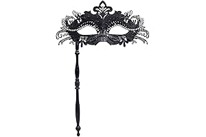 Womens Masquerade Mask with Stick - Stylish Venetian Party Mask