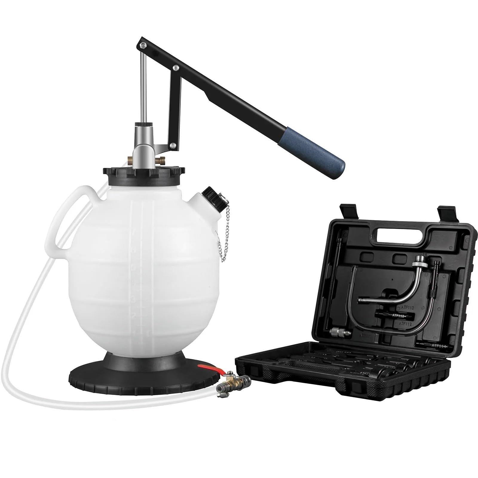 Pompe à Carburant Pompe de transfert liquide transmission 7,5 L, avec valve commande et kit 15 adaptateurs courants