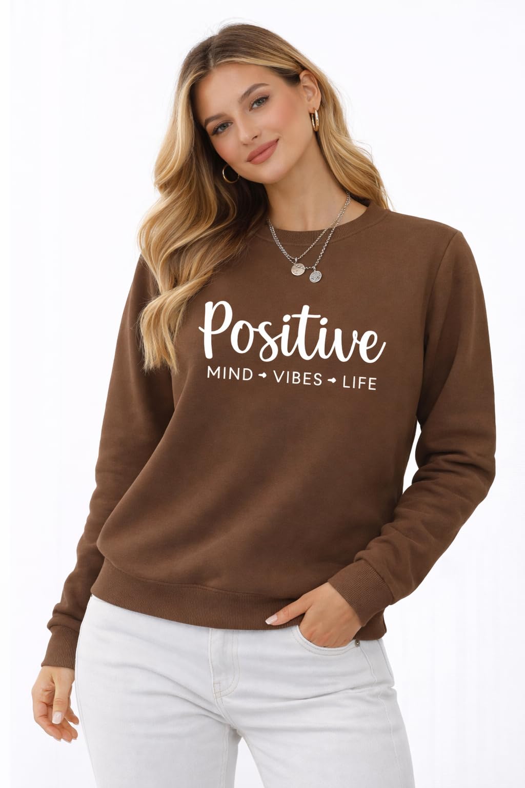 Women’s Printed Fleece Sweatshirt | Positive Mind Vibes Life Typography | Full Sleeve Round Neck Winter Pullover for Girls & Women-picture-13