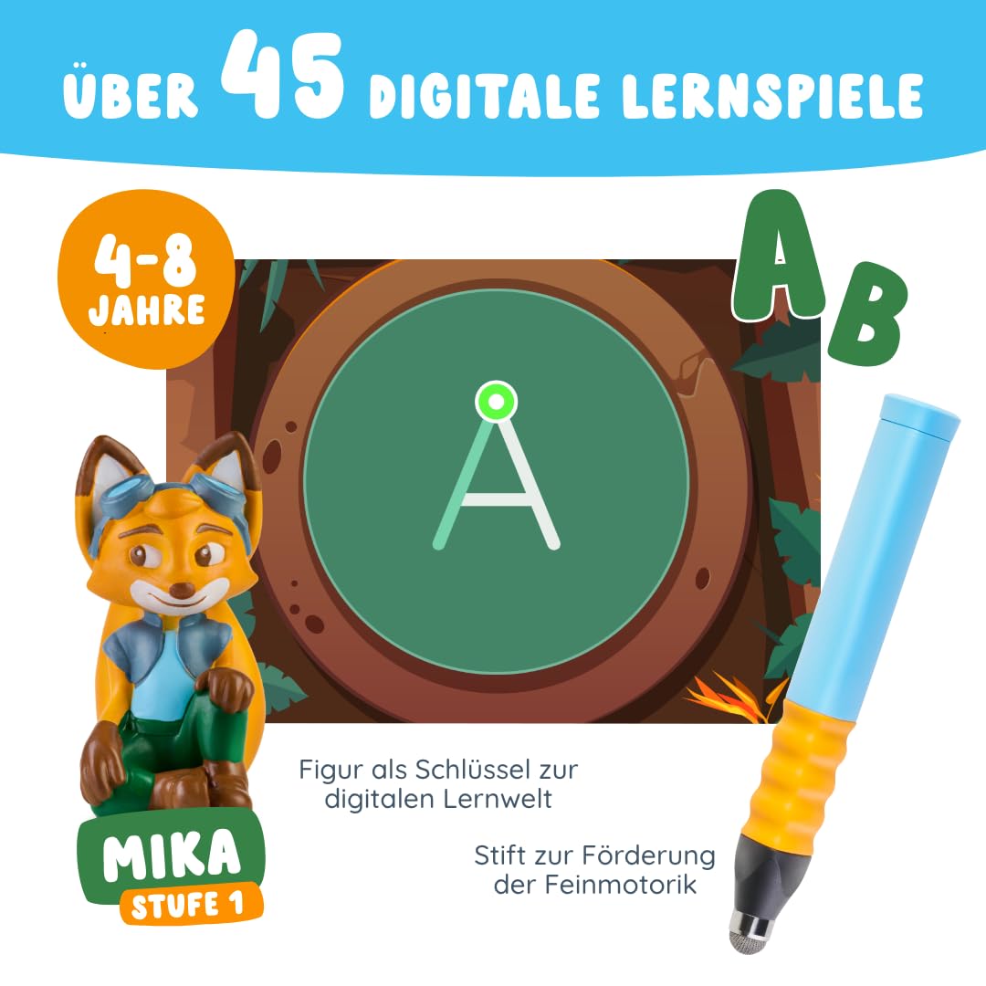 Edurino Starterset Mika Erstes Lesen & Schreiben (Stufe 1) ab 4 inkl. Eingabestift | Innovatives und digitales Lernspiel | Spielerisches Lernen von Buchstaben, Silben & Reimen