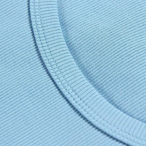 Image of Roselux Women's Summer Scoop Neck Short Sleeve T-Shirts Ribbed Knit Slim Fitted Casual Basic Top