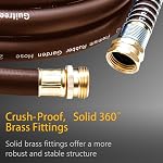 Guitrees Garden Hose 90FT x 5/8", Heavy Duty Rubber Hose, Water Hose with Five Layered Braiding, Male to Female Fittings, 1000PSI Burst, 300PSI Working (Brown)
