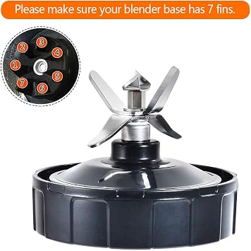 Blender Blade Fit for Ninja, Replacement Parts 7 Fin Male Blade with Rubber Gasket, Blender Accessories Compatible with Nutri Ninja Auto iQ BL480 BL642 BL682 BN401 BN751 NN102, Fits 18/24/32oz Cups