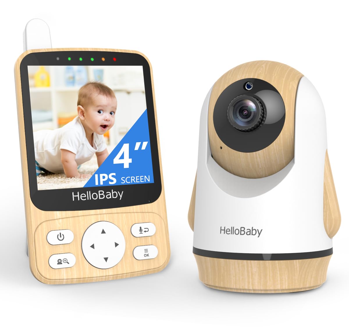 HelloBaby4" IPS Video Baby Monitor with Camera - No WiFi, 26Hrs Battery, Night Vision, 2-Way Audio, Remote PTZ & Temp Sensor, 1000ft Range for Cribs/Nursery/Pets/Travel