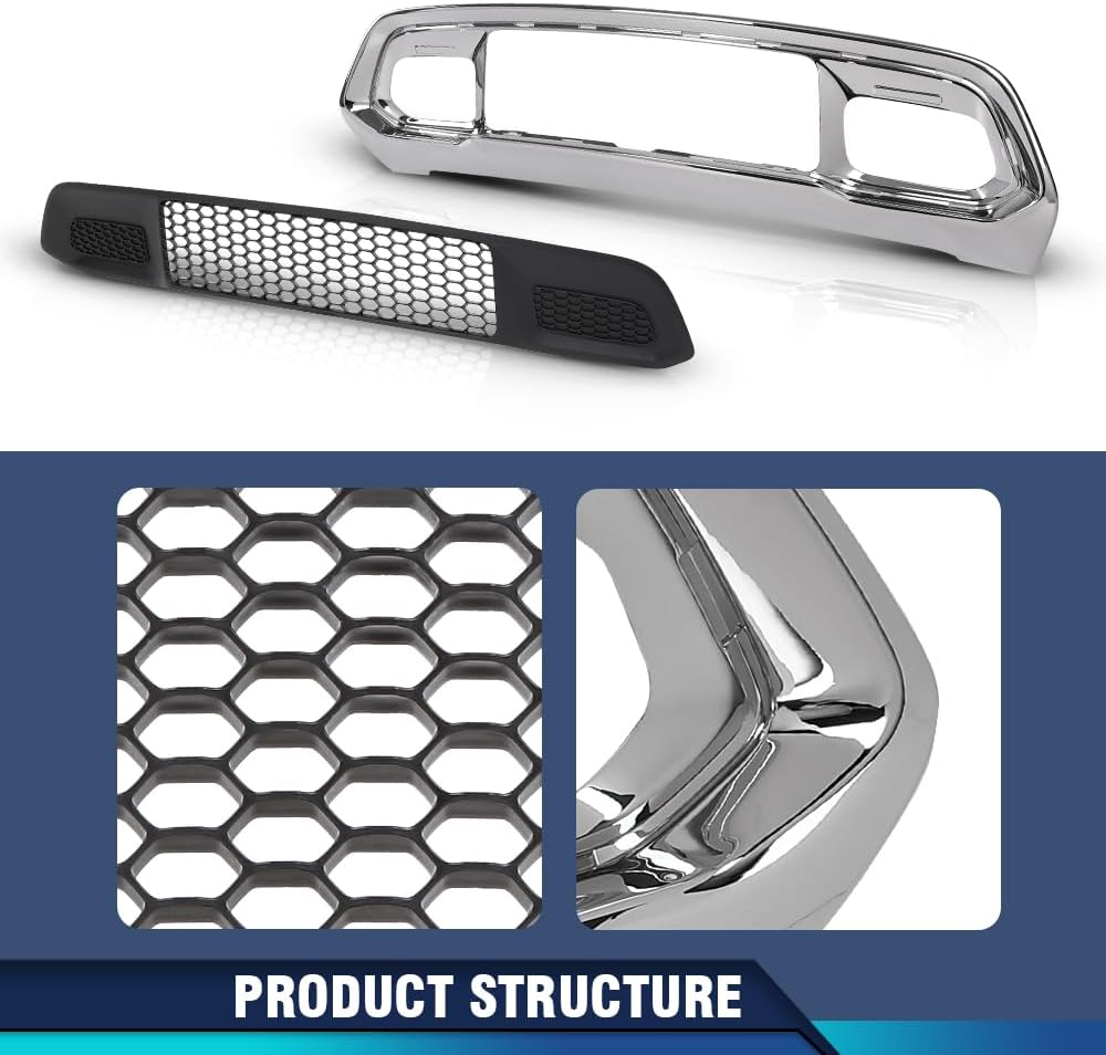 PIT66 Front Lower Grille & Chrome Bumper Grill Bezel Compatible with Jeep Grand Cherokee 2017-2022 5ZM53SZ0AA