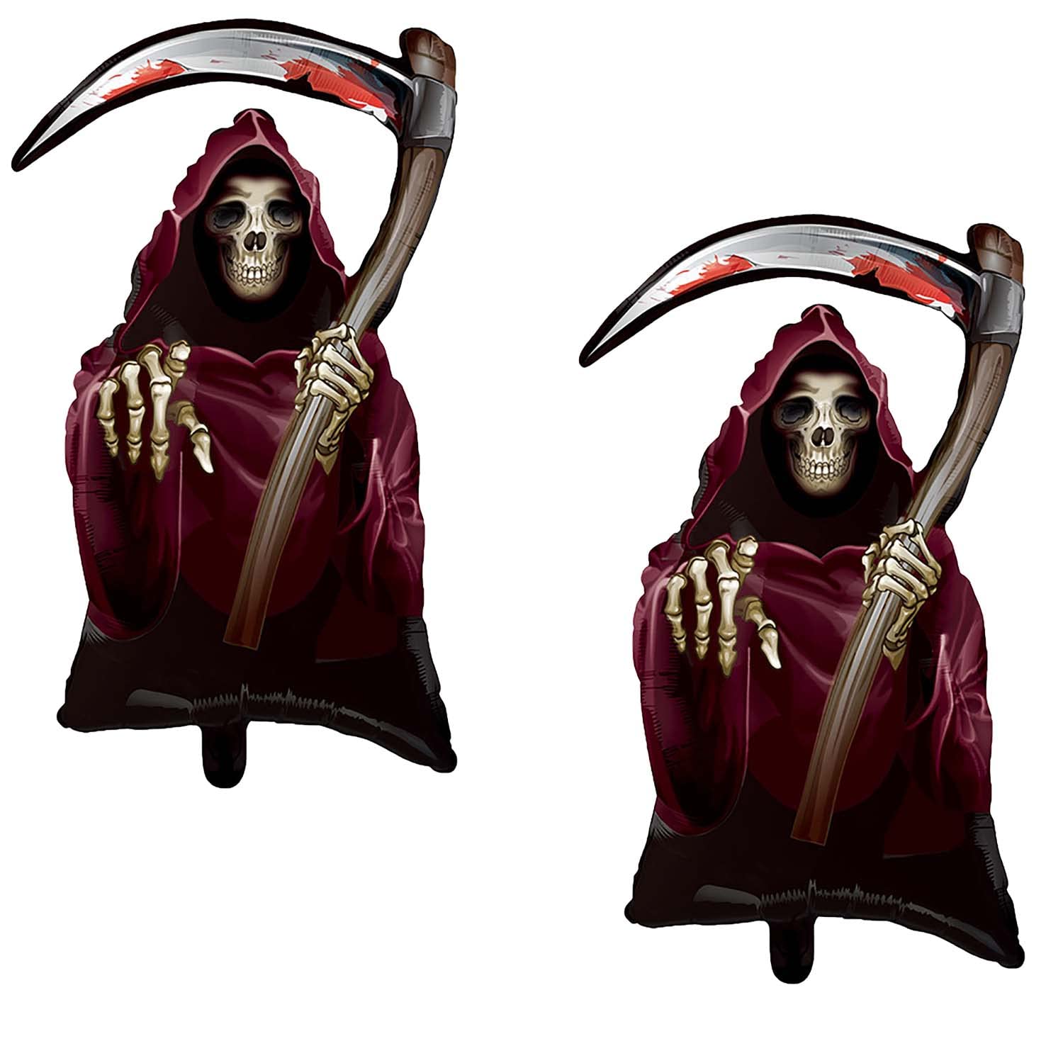 RasuDecor 2Pcs 30” Giant Halloween Dead Skeleton with Ghost Robe Mylar Foil Balloon (30”x18”) Three Ghost Boot Big Bat Cat Pumpkin Ghost Dancing Skeleton Monster Owl Wizard Skull Spider Happy Halloween Theme Mylar Foil Balloons Decorations #RasuImpex (2Pcs 30" Skeleton W/Robe FB)