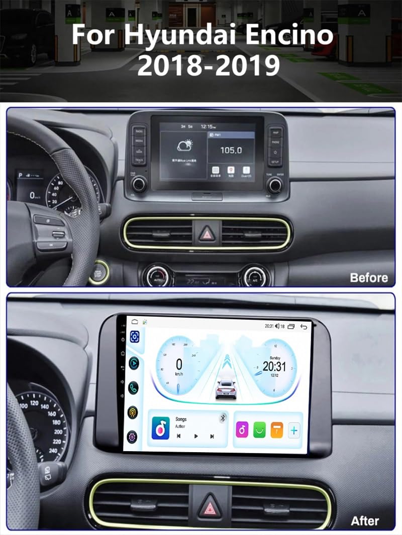 9-calowy dotykowy radio GPS dla Hyundai Encino Kona 2018~2019, obsługuje BT WiFi Mirror Link 4G sterowanie z kierownicy(HM603 4 Core Wifi 2+32GB)